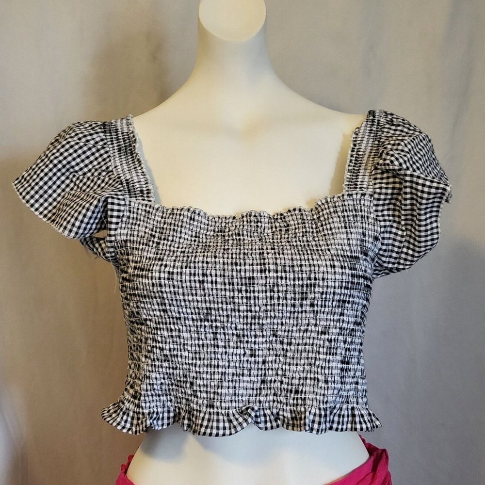 Sincerely Jules Women's Black & White Plaid Crop Top Size Large, NWT